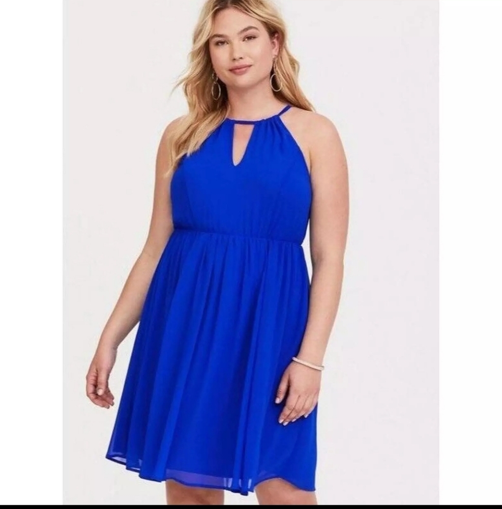 Torrid Electric Blue Chiffon Halter Dress  size 1